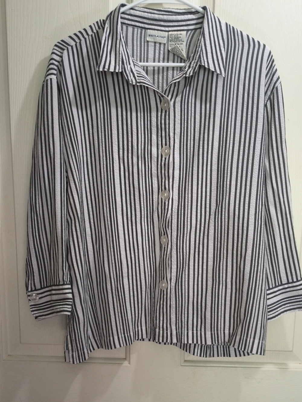 White Stag Black and White Vertical Stripe Women's Button Front Blouse